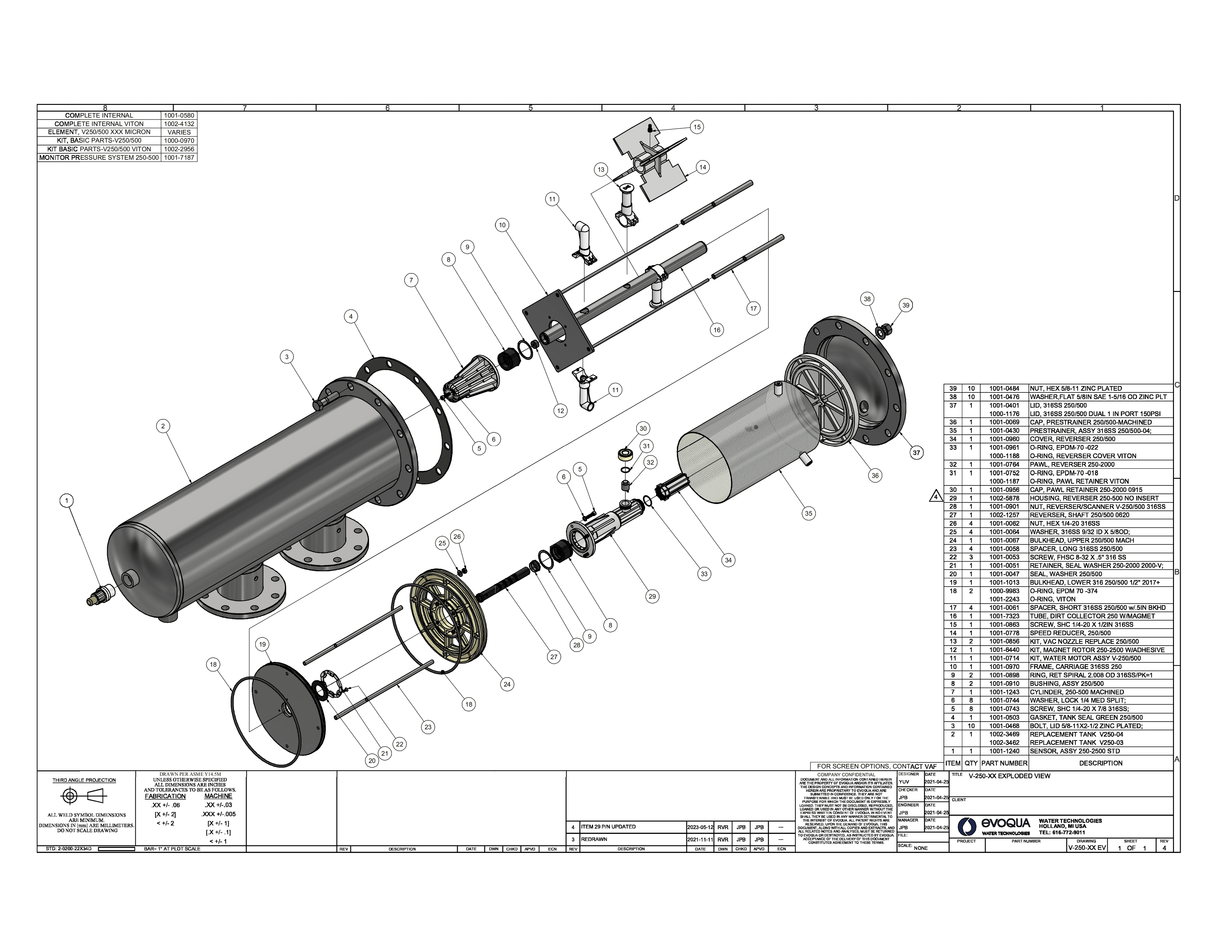 Exploded view of the V-250